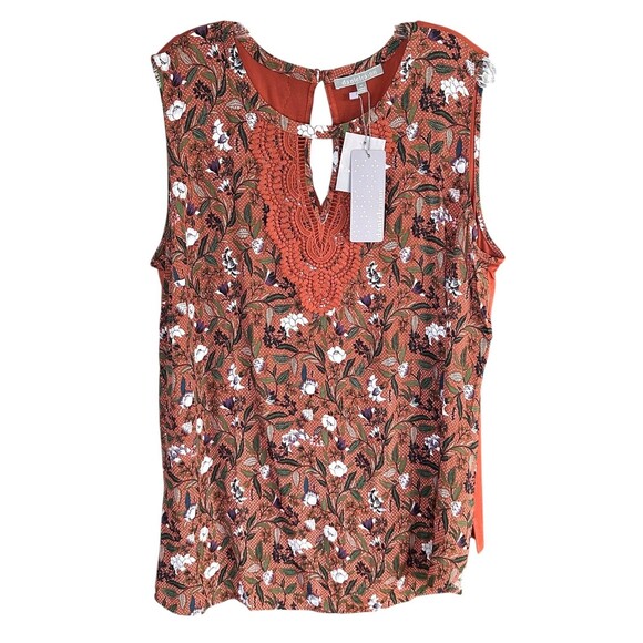 Daniel Rainn Women's Floral Flow Tank with Crochet Neckline Plus Size 2X Orange - Picture 2 of 9